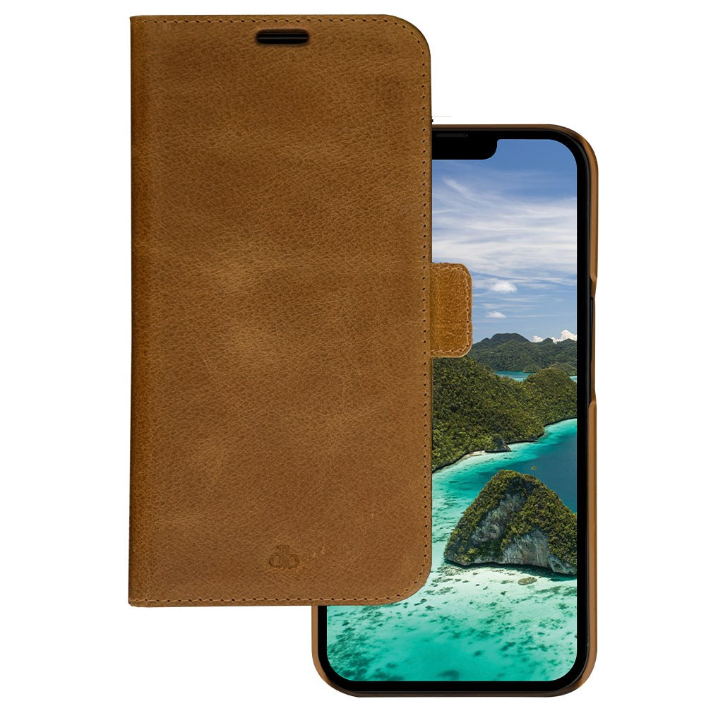 iPhone 14 Pro dbramante1928 Lynge Genuine Leather Magnet Flip Case - Tan