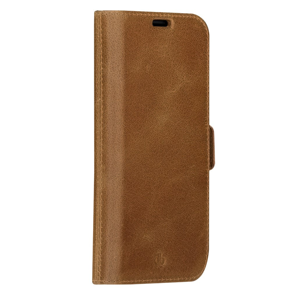 iPhone 14 Pro Max dbramante1928 Lynge Genuine Leather Magnet Flip Case - Tan