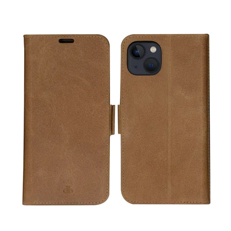 iPhone 13 dbramante1928 Copenhagen Genuine Leather Magnet Flip Case - Tan