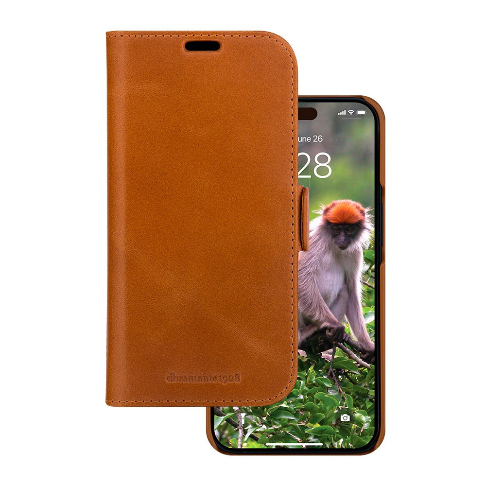 iPhone 15 Pro dbramante1928 Lynge Genuine Leather Magnet Flip Case - Tan