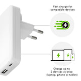 dbramante1928 Slim Wall Charger with 1x USB-C 65W & 1x USB-A 30W - White
