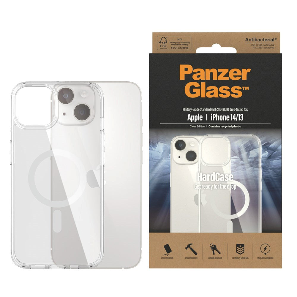 iPhone 14 / 13 Back Case PanzerGlass HardCase Antibacterial - MagSafe Compatible - Transparent