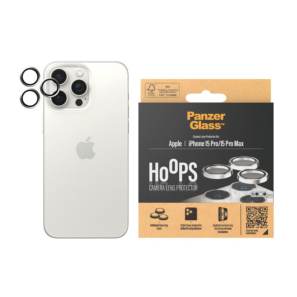 iPhone 15 Pro / 15 Pro Max PanzerGlass Hoops - Camera Protection - Platinum Strength - White Metal