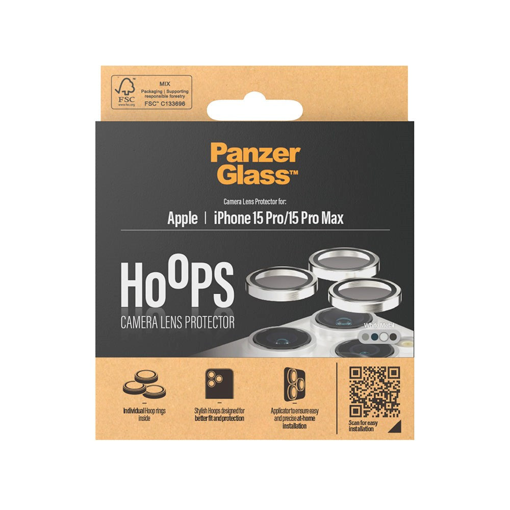 iPhone 15 Pro / 15 Pro Max PanzerGlass Hoops - Camera Protection - Platinum Strength - White Metal