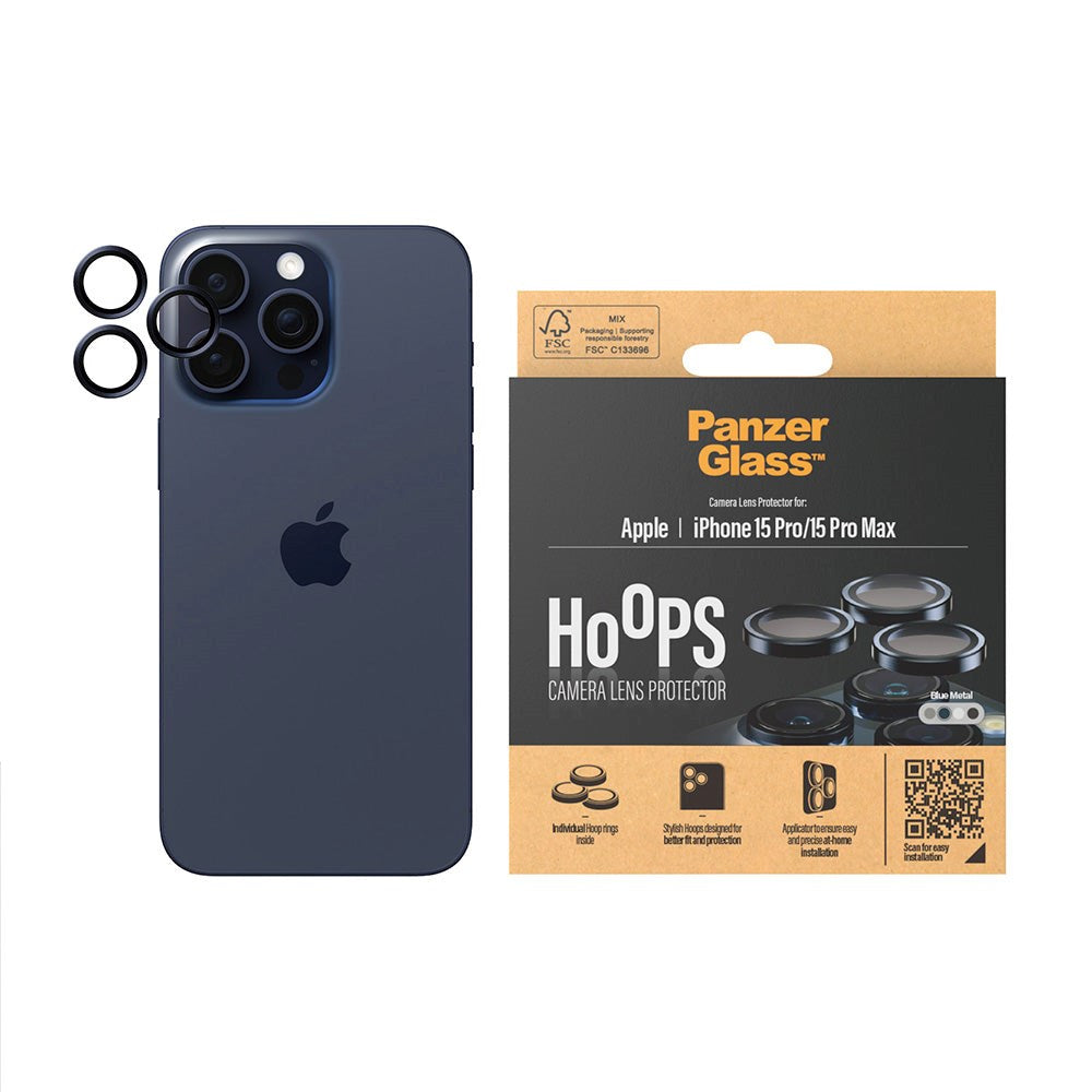 iPhone 15 Pro / 15 Pro Max PanzerGlass Hoops - Camera Protection - Platinum Strength - Blue Metal