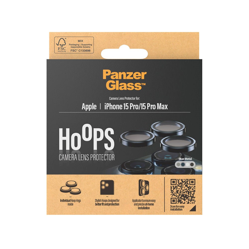 iPhone 15 Pro / 15 Pro Max PanzerGlass Hoops - Camera Protection - Platinum Strength - Blue Metal