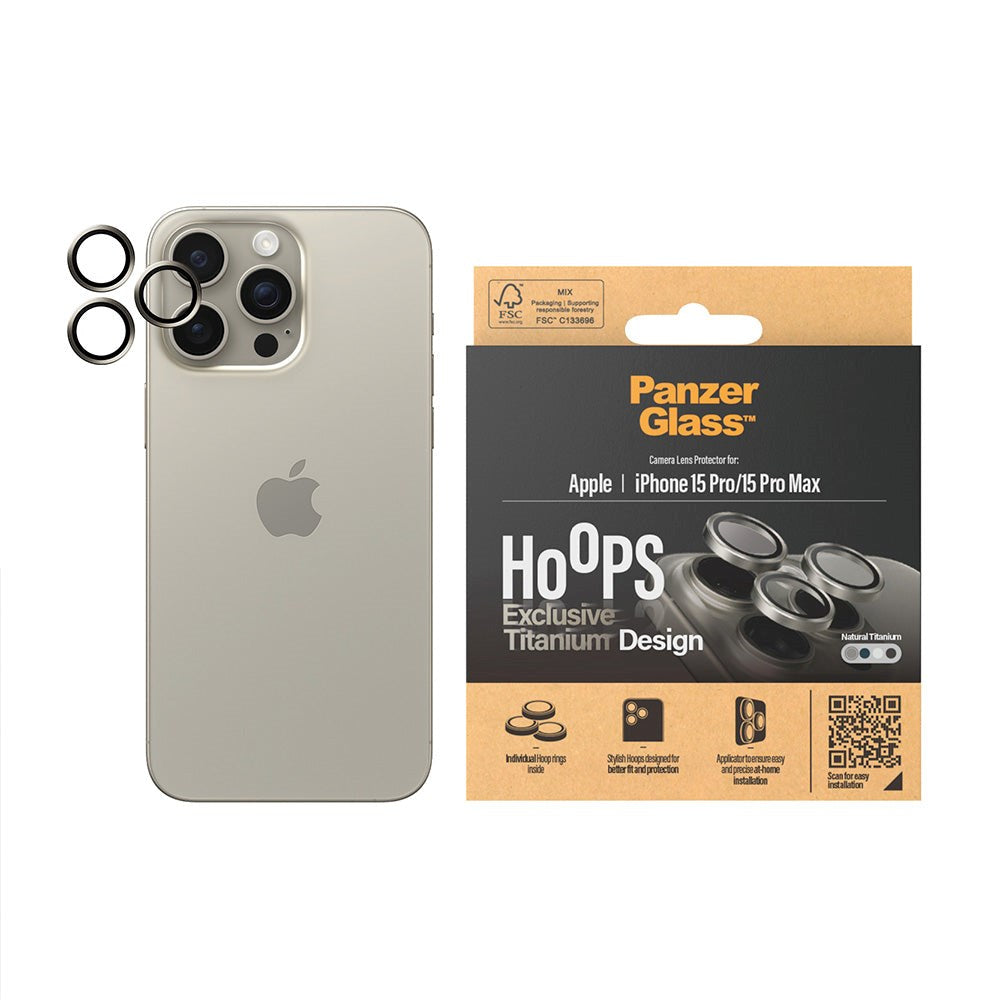 iPhone 15 Pro / 15 Pro Max PanzerGlass Hoops - Camera Protection - Platinum Strength - Natural Titanium