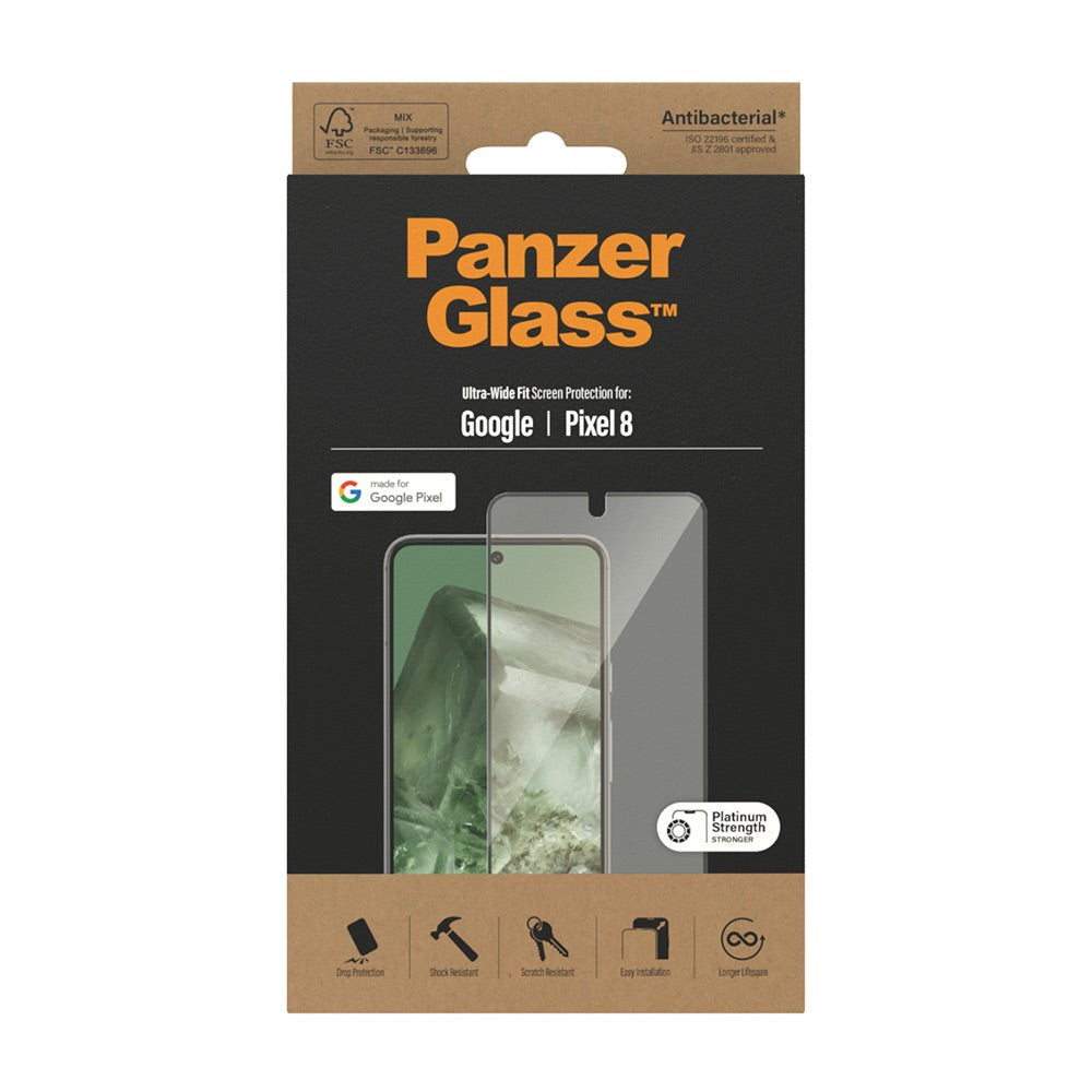 Google Pixel 8 PanzerGlass Ultra Wide Fit Screen Protector - Platinum Strength - Black Edge