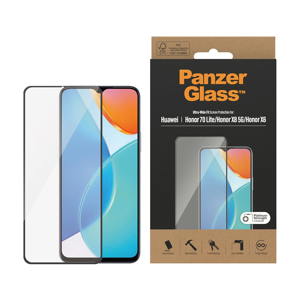 Honor 70 Lite PanzerGlass Ultra Wide Fit Screen Protector - Platinum Strength - Black Edge