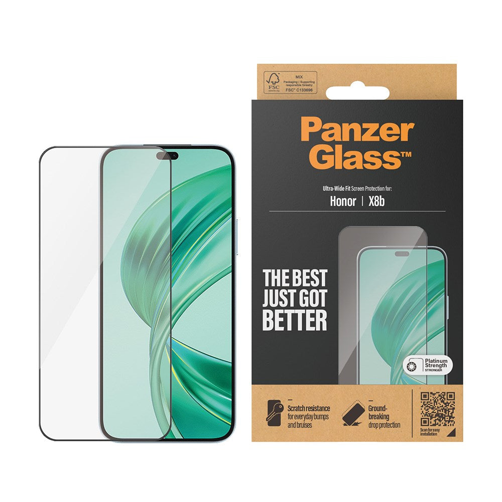 Honor X8b PanzerGlass Ultra Wide Fit Screen Protector - Platinum Strength - Black Edge