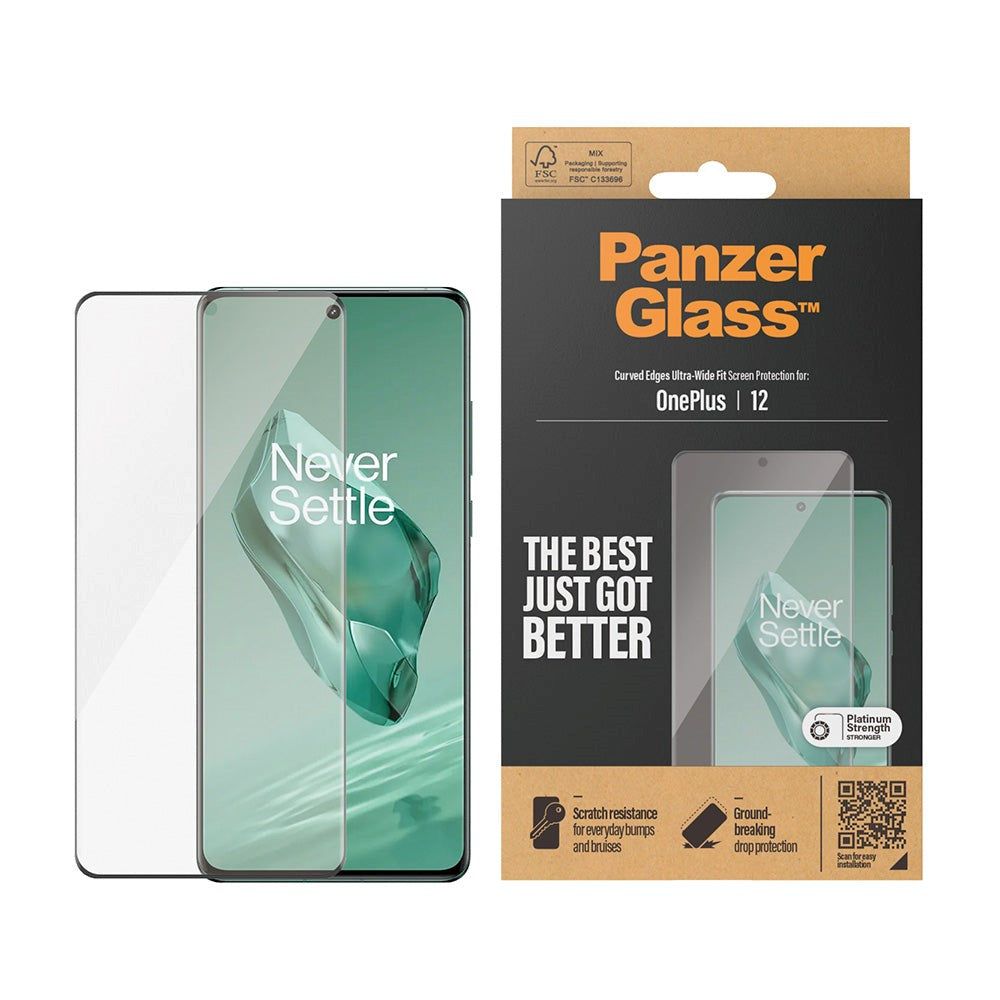 OnePlus 12 PanzerGlass Ultra Wide Fit Screen Protector - Platinum Strength - Black Edge