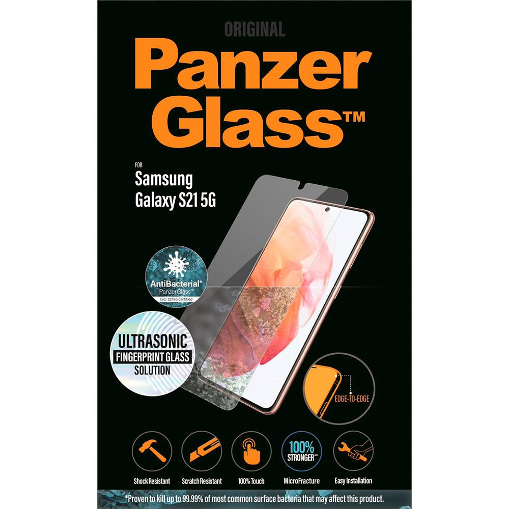 Samsung Galaxy S21 PanzerGlass AntiBacterial Edge-to-Edge Ultrasonic Fingerprint Screen Protector - Case Friendly - Transparent