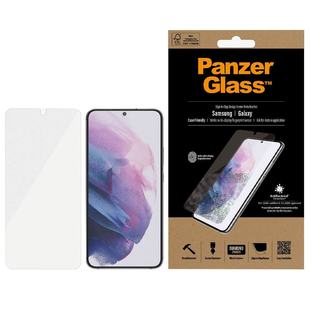 Samsung Galaxy S22+ (Plus) PanzerGlass AntiBacterial Edge-to-Edge Screen Protector - Case-Friendly - Transparent