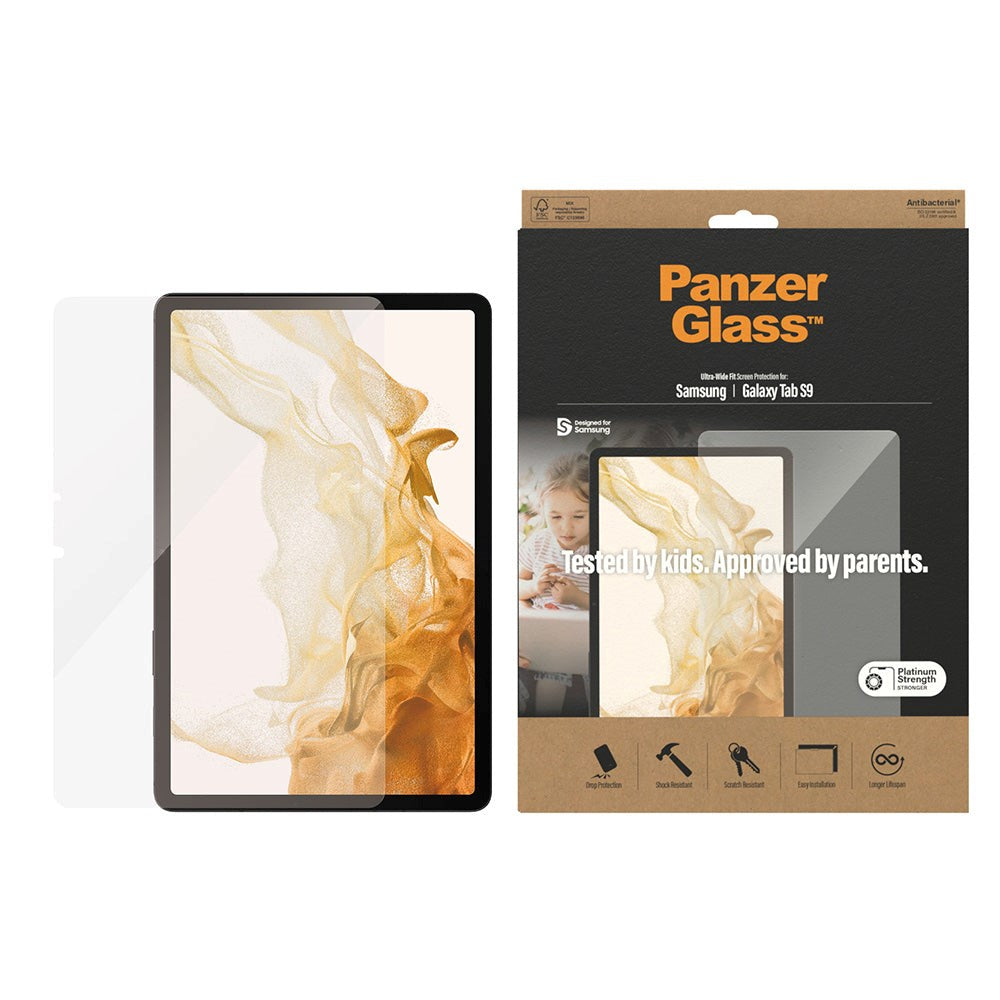 Samsung Galaxy Tab S9+ (Plus) / S8+ (Plus) / S7+ (Plus) PanzerGlass AntiBacterial Ultra-Wide Fit Screen Protector - Platinum Strength - Transparent