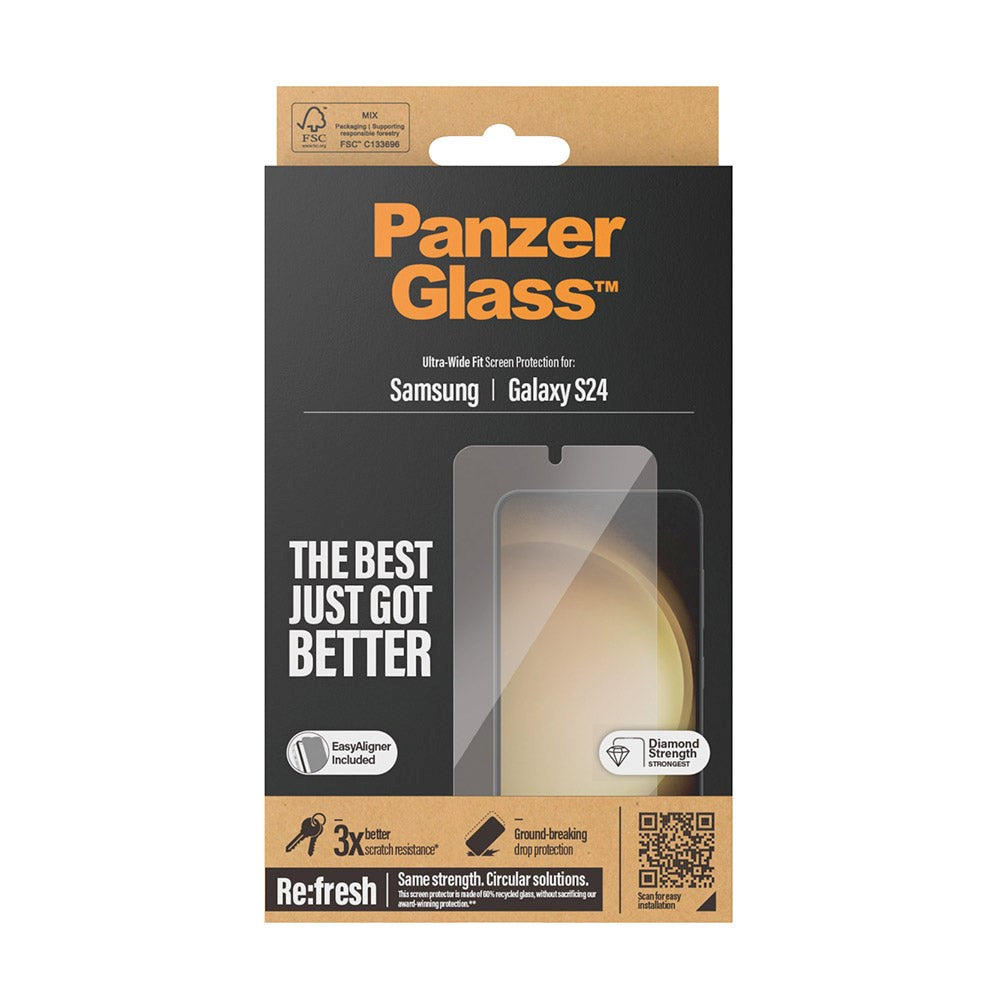 Samsung Galaxy S24 PanzerGlass Ultra Wide Fit Re:fresh Screen Protector w. EasyAligner - Diamond Strength - Transparent