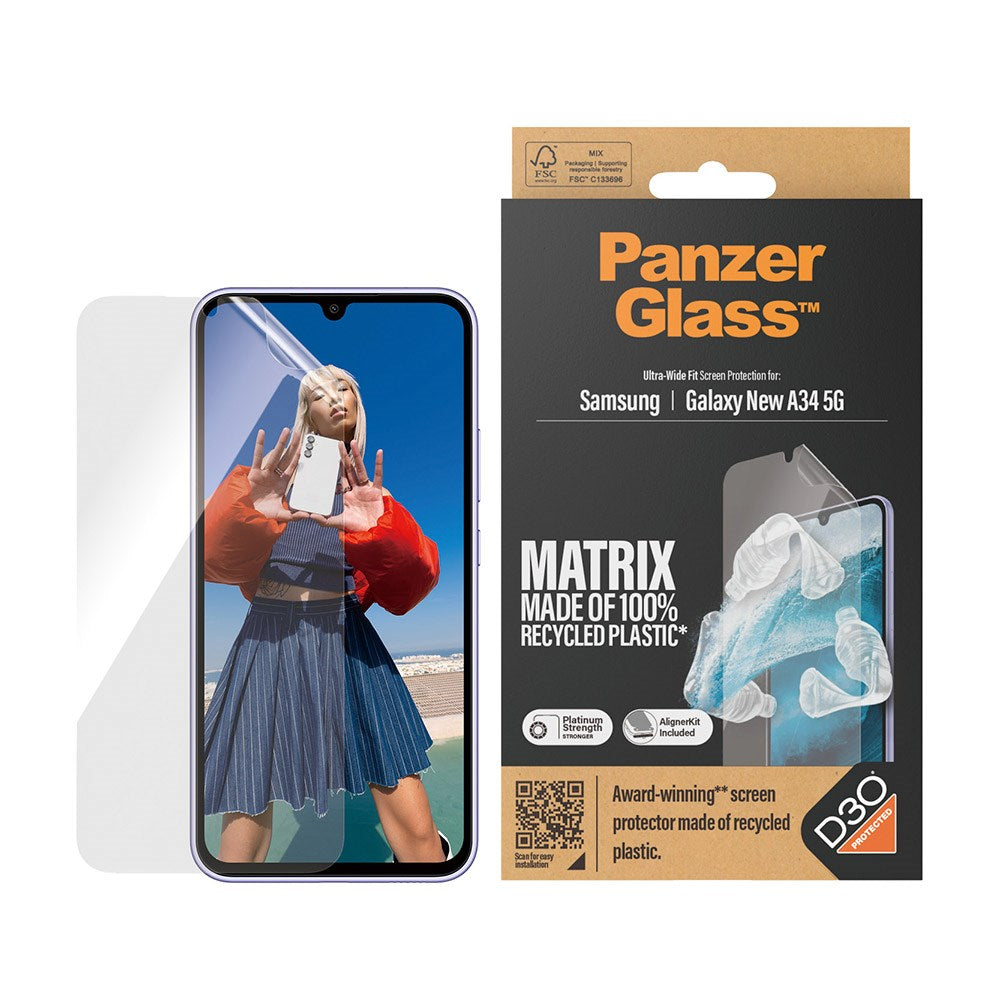 Samsung Galaxy A35 (5G) PanzerGlass Matrix AntiBacterial Ultra Wide Fit Screen Protector- AlignerKit - Platinum Strength - Transparent