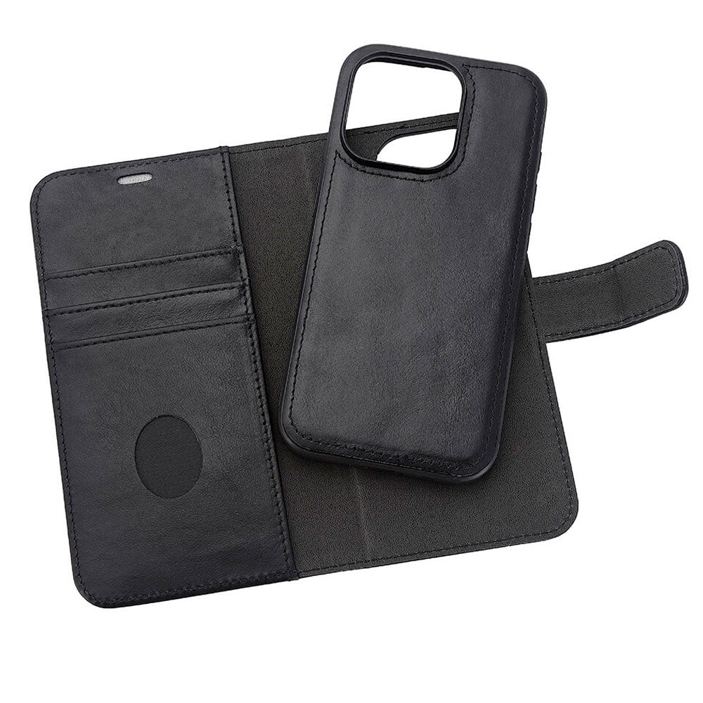 RadiCover Exclusive 2-in-1 iPhone 15 Pro - Genuine Leather Flip Case - 86% Radiation Protection - MagSafe Compatible - Black