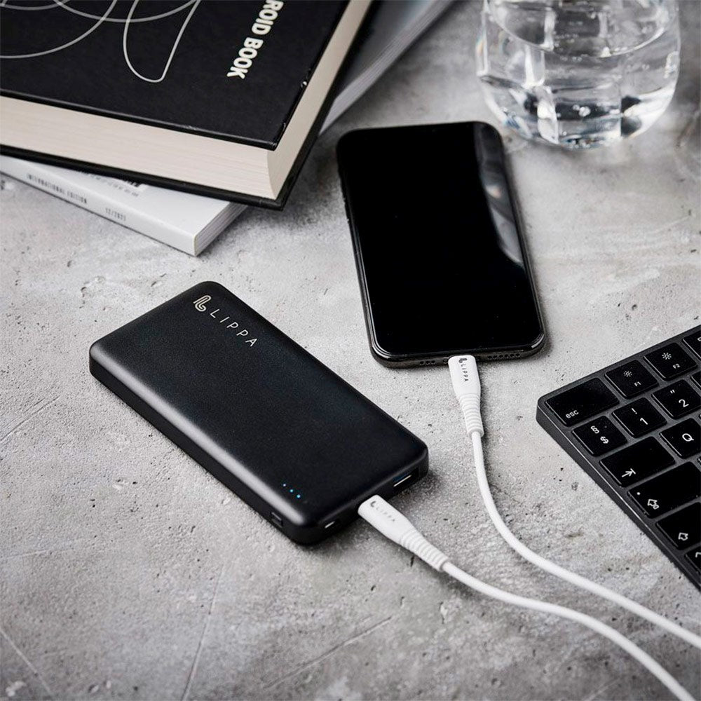 Lippa 18W Powerbank with USB-C & USB-A - 10,000 mAh - Black