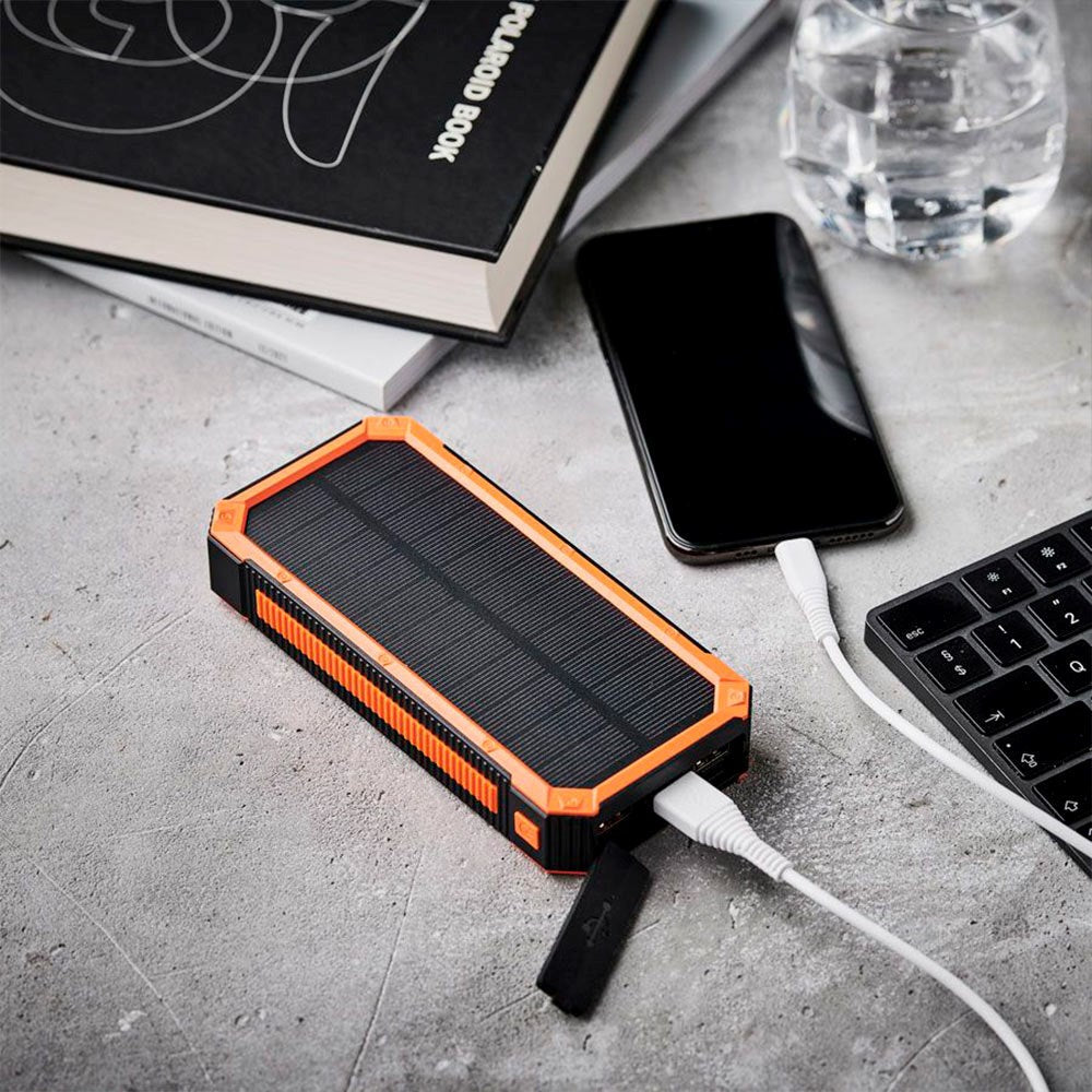 Lippa Foldable Solar PowerBank 20,000 mAh 10.5W 2 x USB-A w. Light - Black / Orange