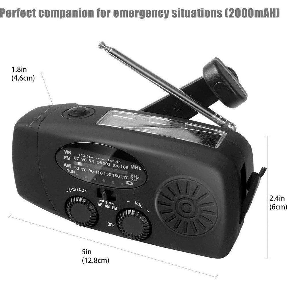 Lippa Emergency Radio with Solar PowerBank 2,000mAh and Flashlight - Black