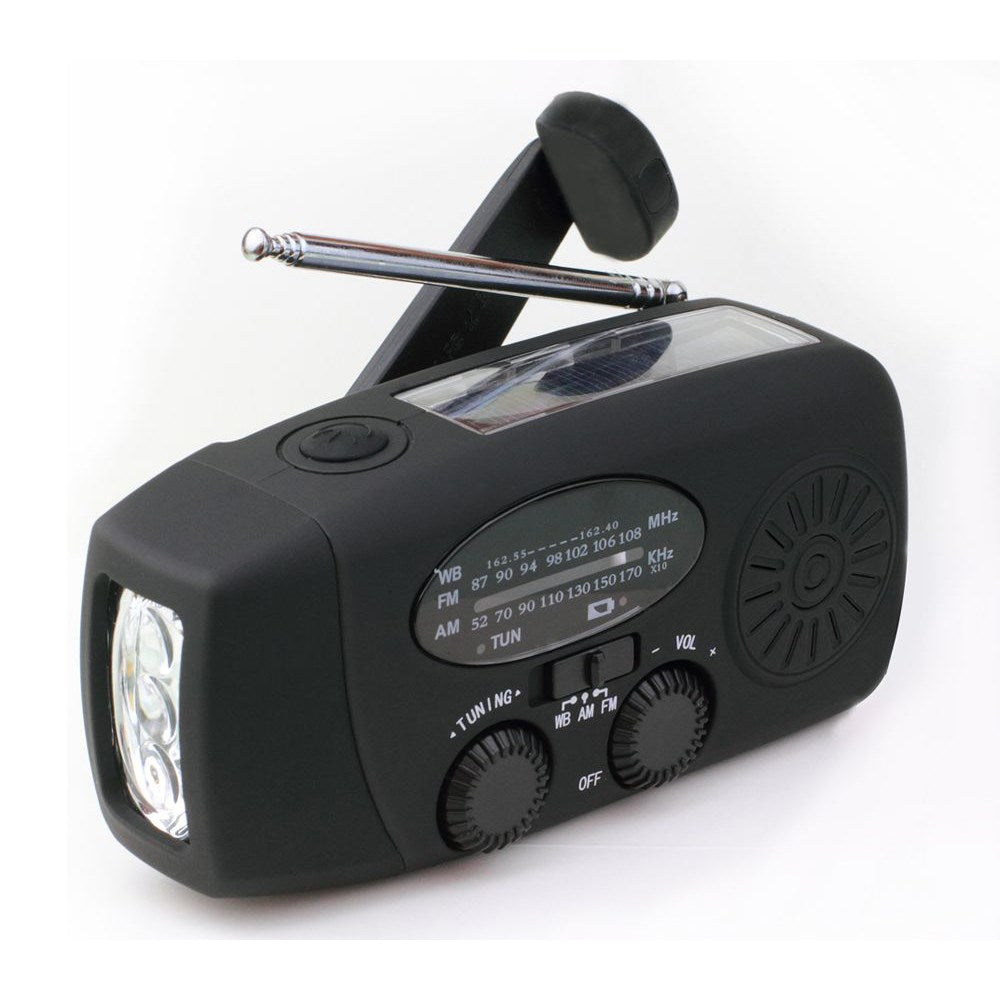 Lippa Emergency Radio with Solar PowerBank 2,000mAh and Flashlight - Black