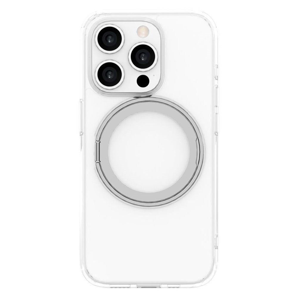iPhone 15 Pro Lippa Hybrid Plastic Case with 360 Rotating Kickstand - MagSafe Compatible - Transparent / Silver