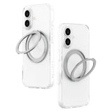iPhone 16 Lippa Hybrid Plastic Case with 360 Rotating Kickstand - MagSafe Compatible - Transparent / Silver