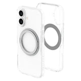 iPhone 16 Lippa Hybrid Plastic Case with 360 Rotating Kickstand - MagSafe Compatible - Transparent / Silver