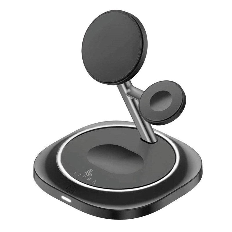 Lippa 3-in-1 Wireless Charger with 15W and USB-C - MagSafe / Qi Compatible - Black