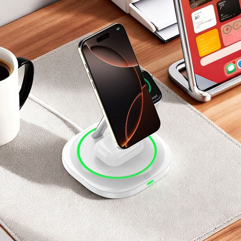 Lippa 3-in-1 Wireless Charger with 15W and USB-C - MagSafe / Qi Compatible - White