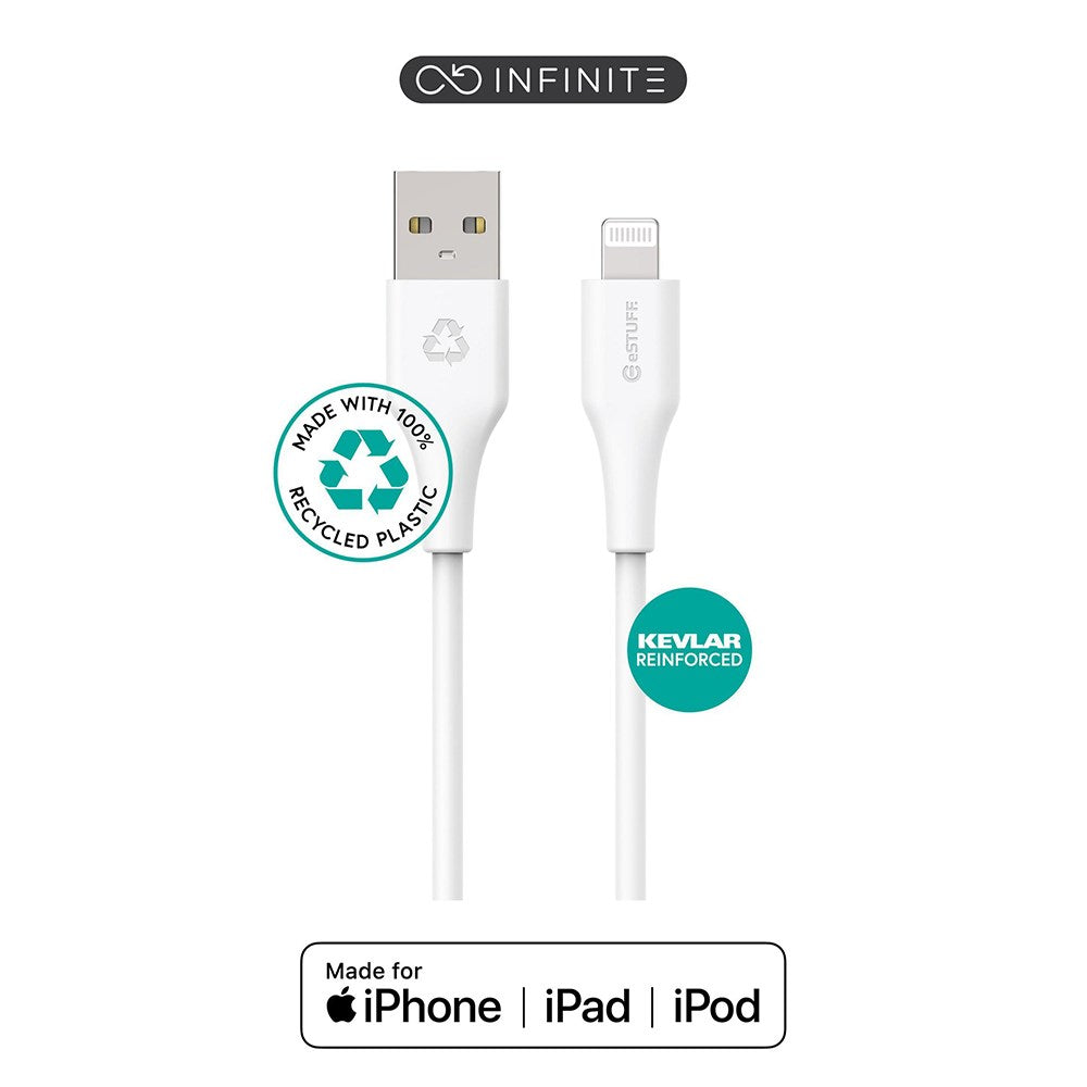 eSTUFF INFINITE MFI 2 m USB-A to Lightning Cable - 12W - 100% Recycled Plastic - White