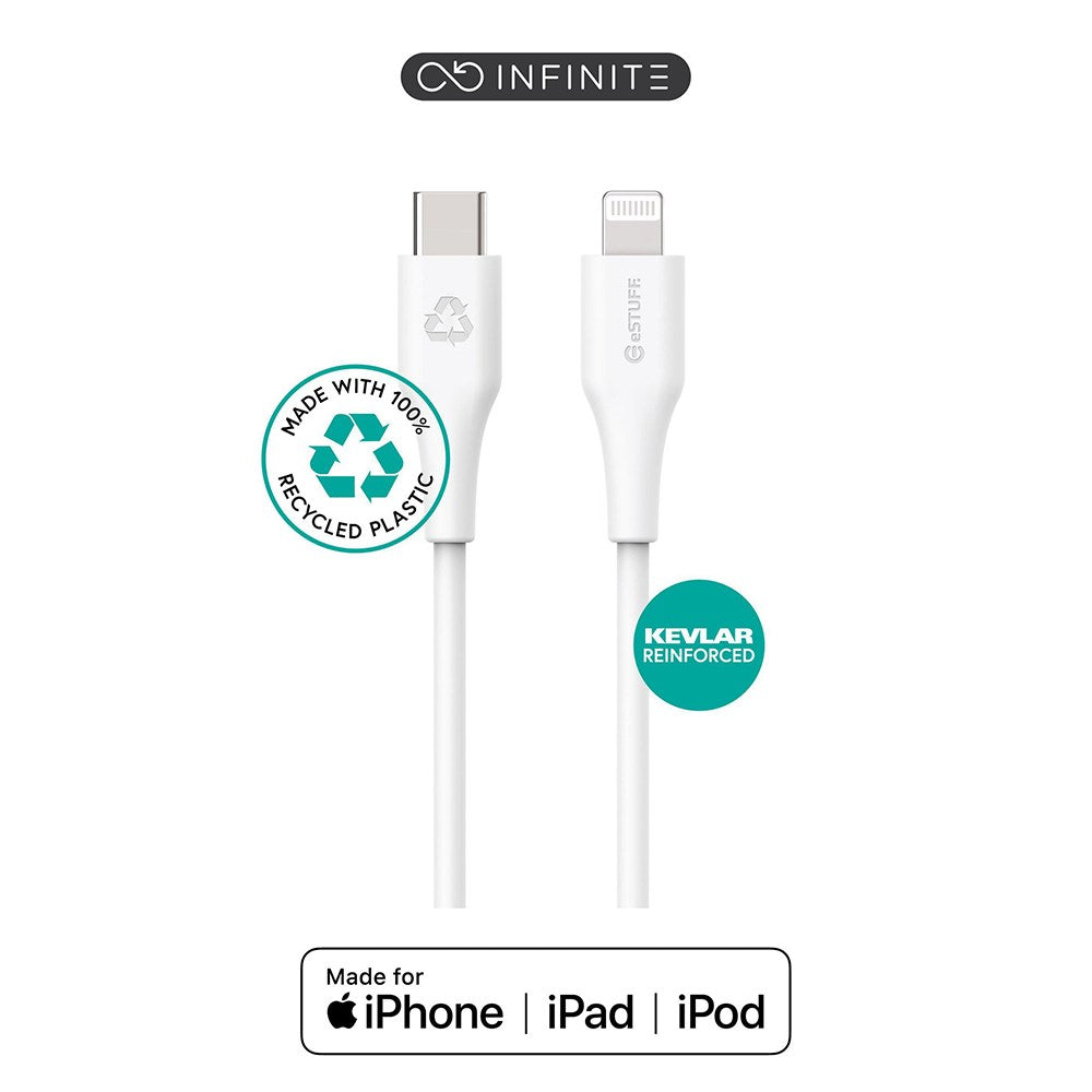 eSTUFF INFINITE MFI 2 m USB-C to Lightning Cable - 12W - 100% Recycled Plastic - White