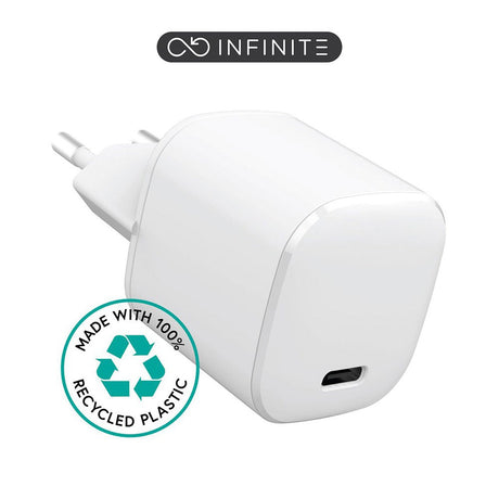 eSTUFF INFINITE 20W PD USB-C Wall Charger - 100% Recycled Plastic - White