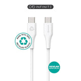 eSTUFF INFINITE 3 m USB-C to USB-C Cable 60W - 100% Recycled Plastic - White