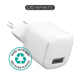 eSTUFF INFINITE 12W USB-A Wall Charger - 100% Recycled Plastic - White