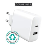 eSTUFF INFINITE 20W  USB-C & USB-A Wall Charger - 100% Recycled Plastic - White