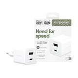 empower by PanzerGlass Turbo 35W Wall Charger with 1x USB-A & 1x USB-C – Silver White