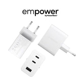 empower by PanzerGlass Turbo 70W Wall Charger with 1x USB-A & 2x USB-C - Silver White