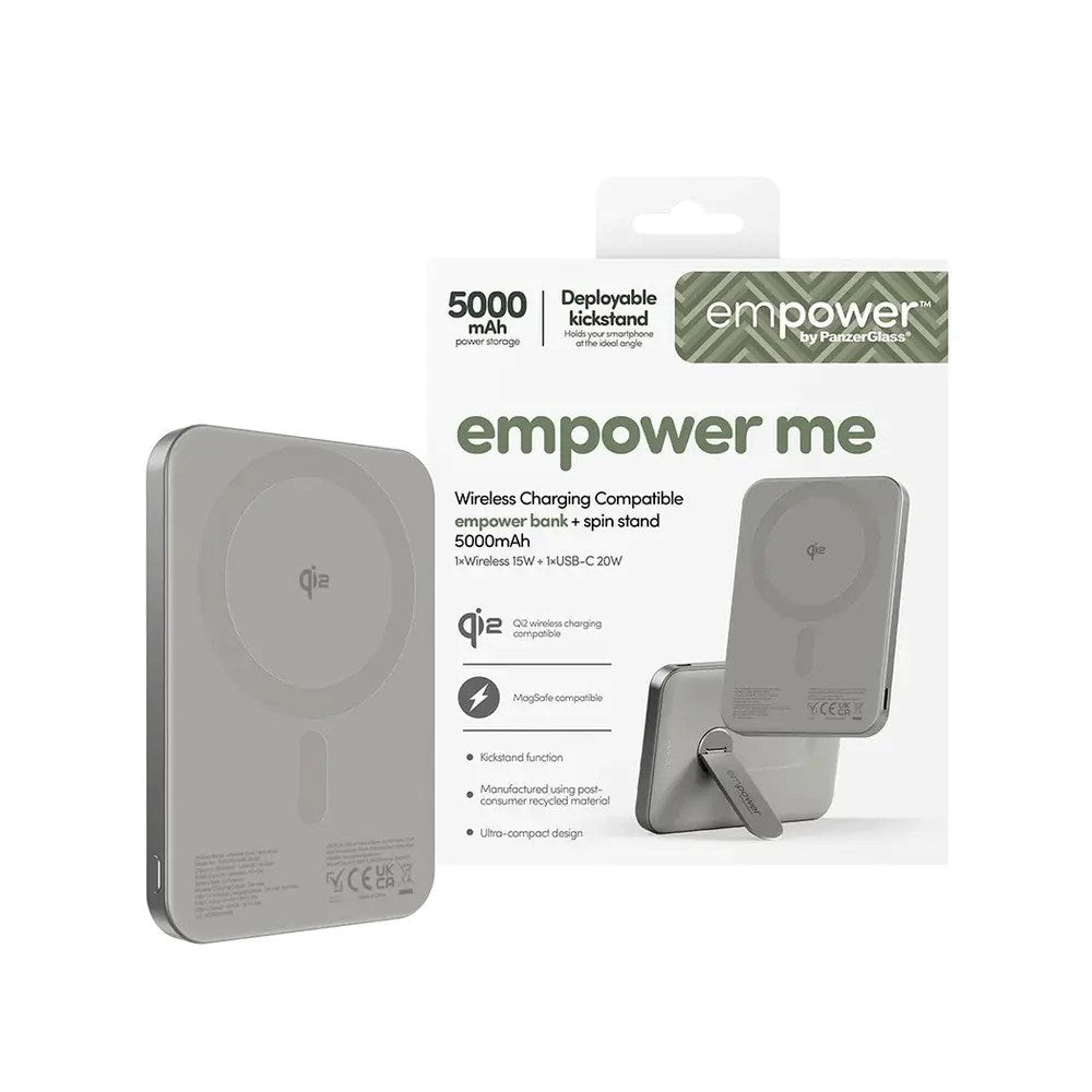 empower by PanzerGlass empower Bank with Spin Stand - 5000 mAh - Qi2 / MagSafe Compatible - Titanium