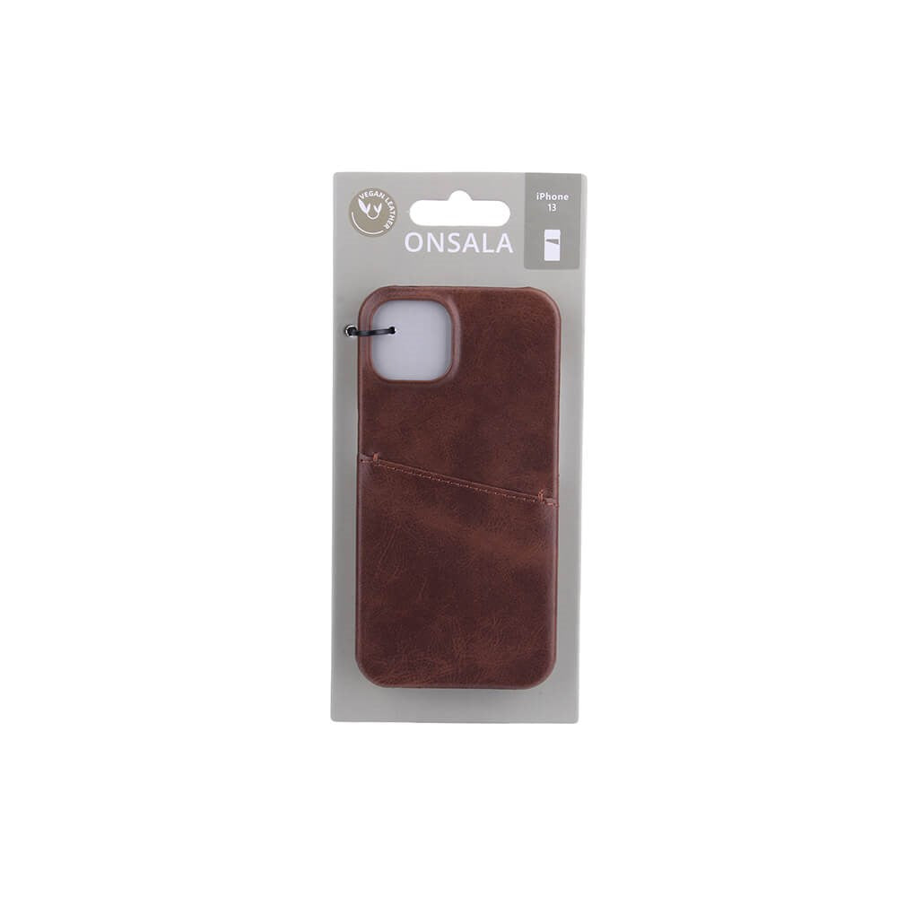 iPhone 13 GEAR Onsala Collection Leather Case w. Card pocket - Brown