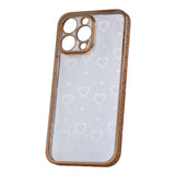 iPhone 14 Pro Max Flexible Plastic Case w. Holographic Foil - Hearts Motif - Transparent / Rose Gold