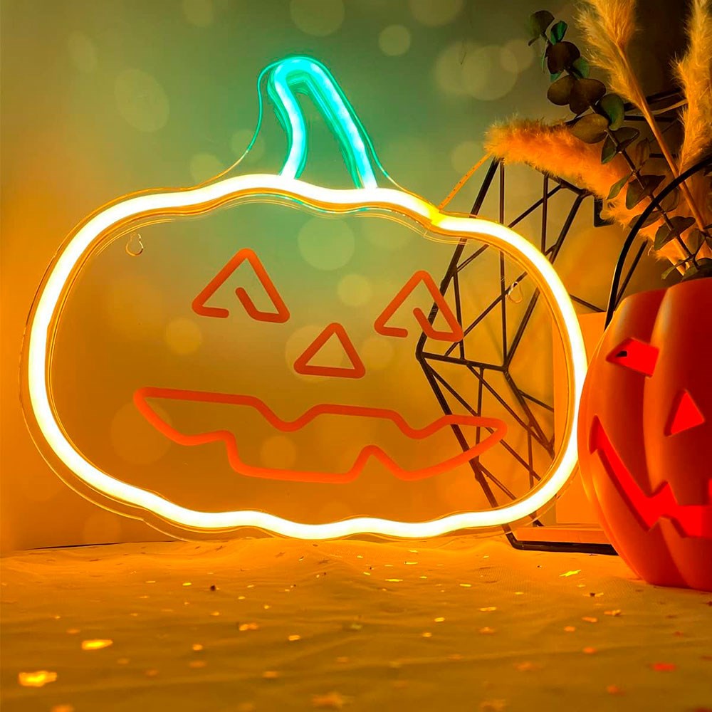 Forever Light LED Neon Sign Halloween - Orange and Green Light with Pumpkin