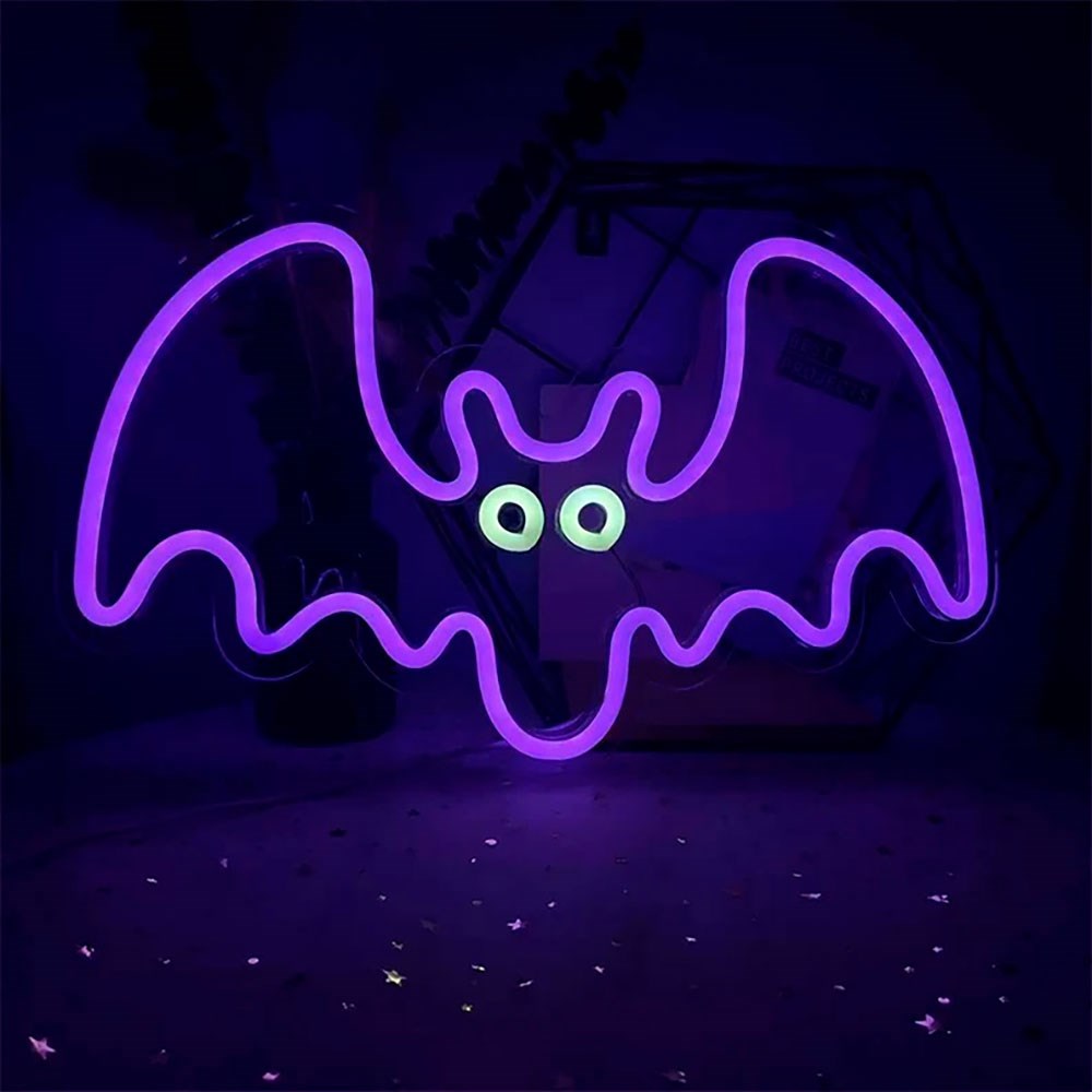 Forever Light LED Neon Sign Halloween - Purple and White Light with Bat