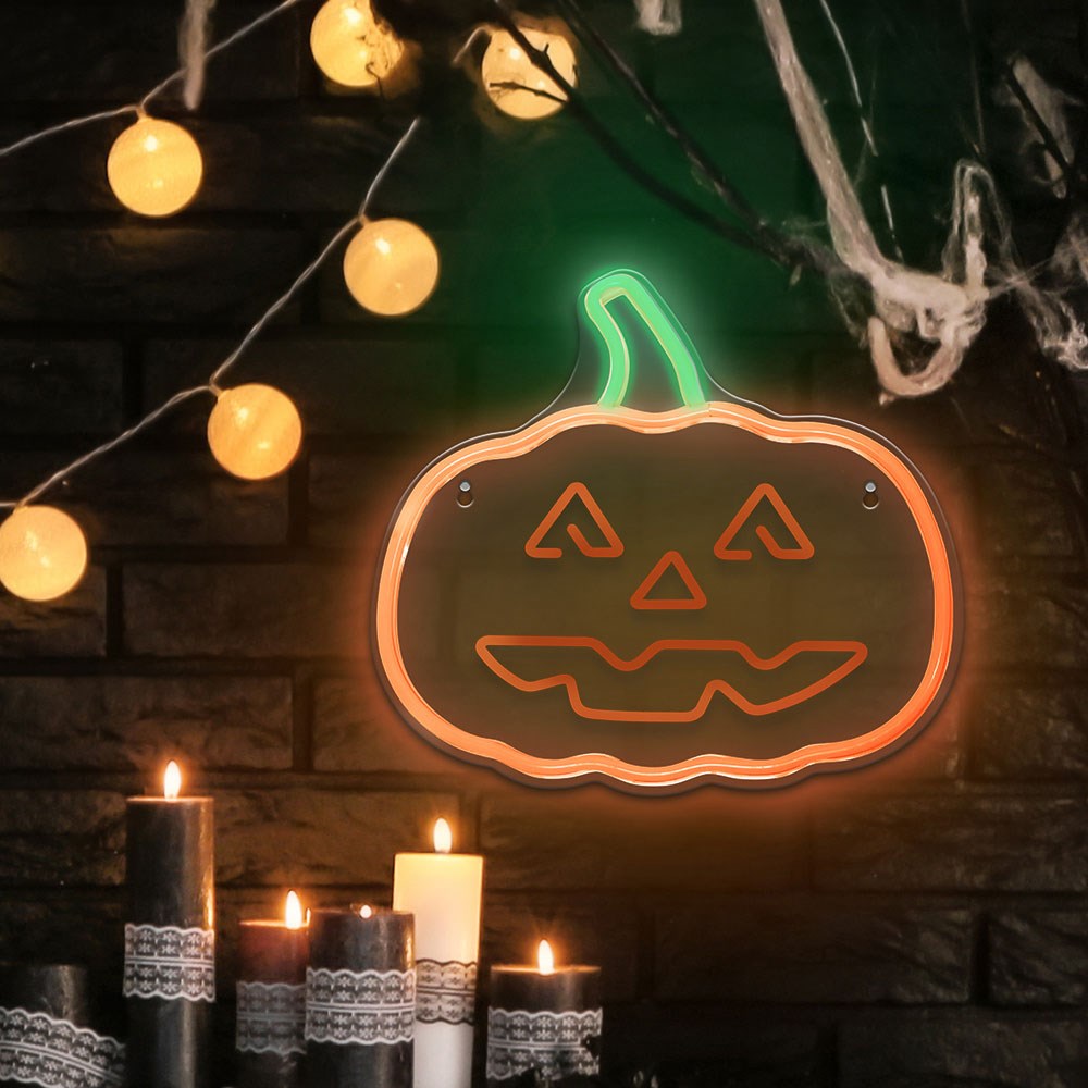 Neolia LED Neon Sign Halloween - Orange and Green Light with Pumpkin