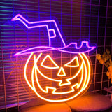 Neolia LED Neon Sign Halloween - Orange and Purple Light with Pumpkin