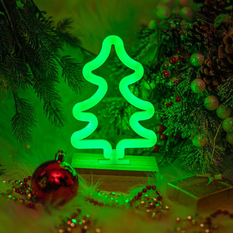 Forever Light Neon Christmas Decoration with Wooden Base LED - Green Light with Christmas Tree