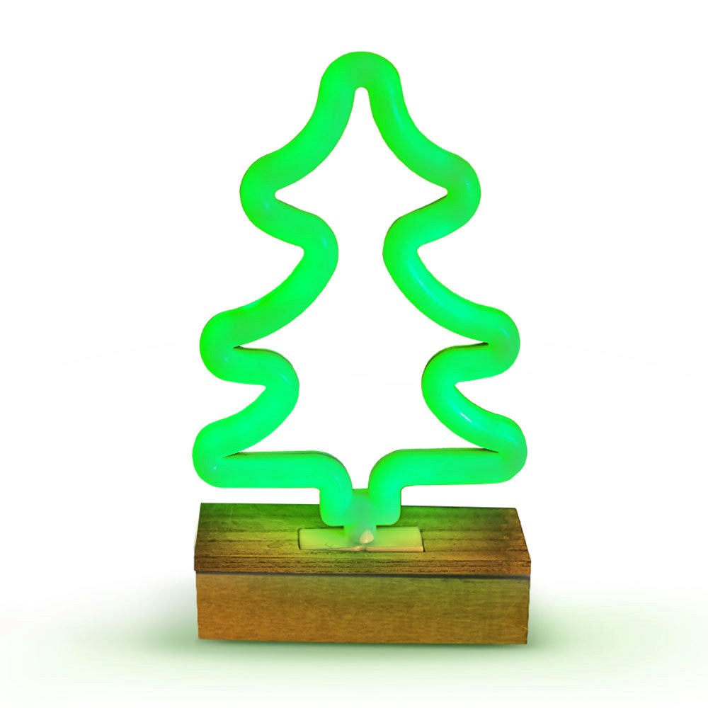 Forever Light Neon Christmas Decoration with Wooden Base LED - Green Light with Christmas Tree