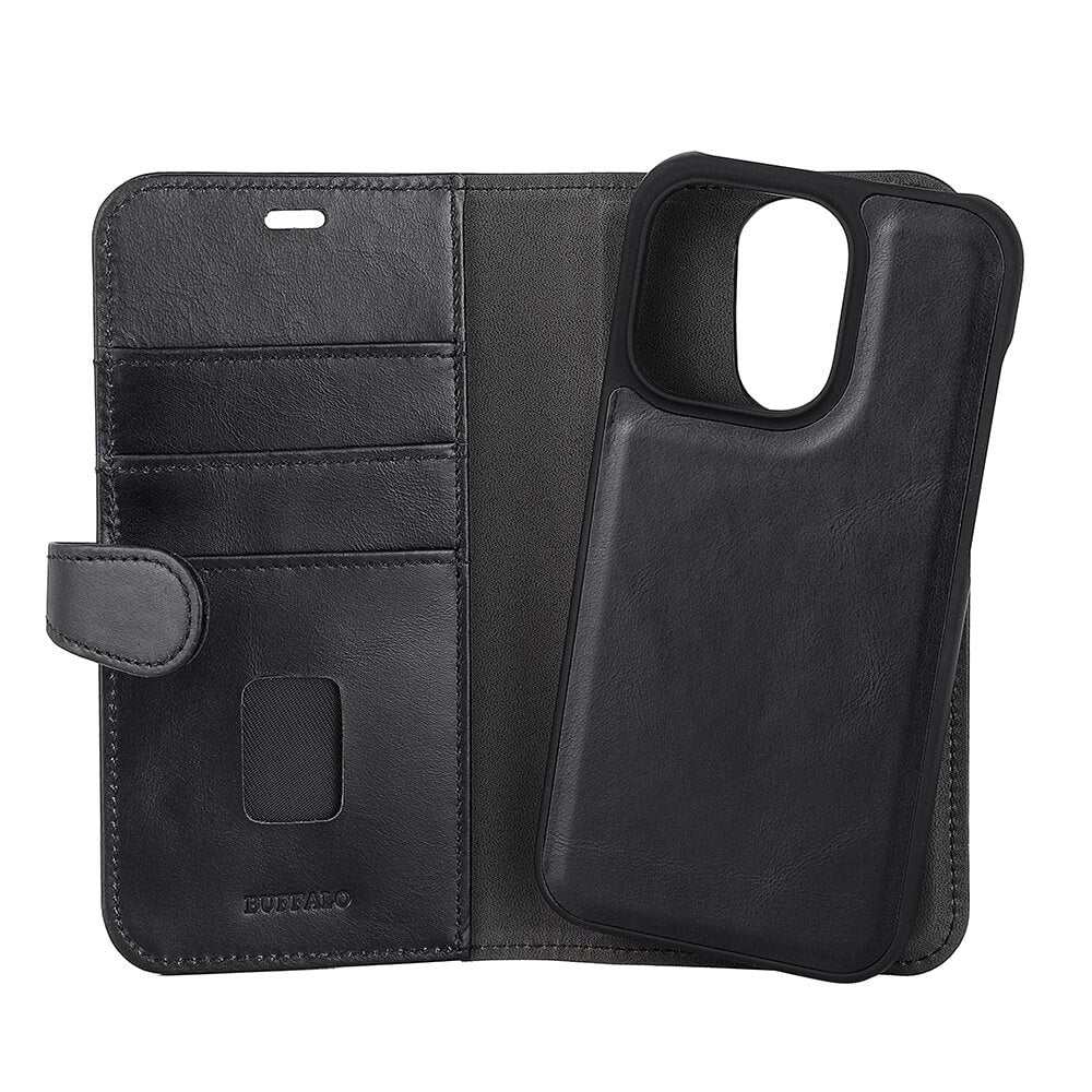 iPhone 14 Pro Gear Buffalo Wallet Genuine Leather Magnet Wallet Case - Black