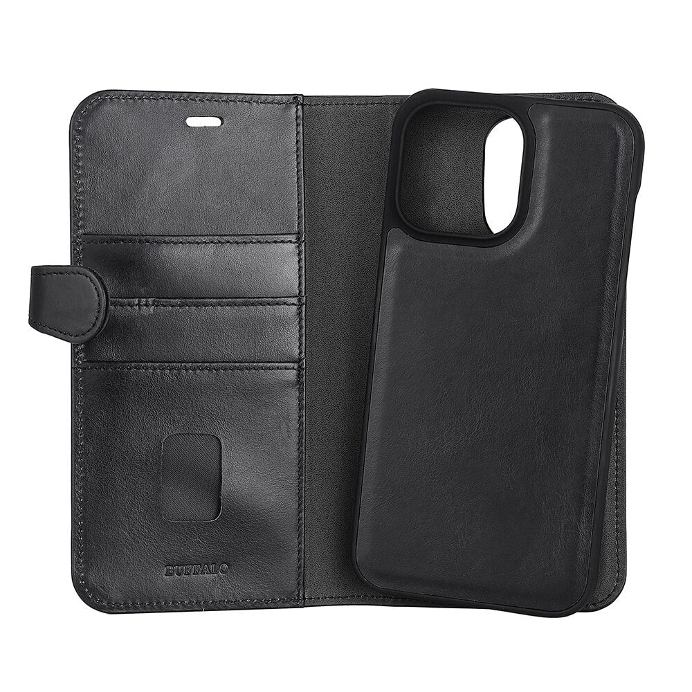 iPhone 14 Pro Max Gear Buffalo Wallet Genuine Leather Magnet Wallet Case - Black