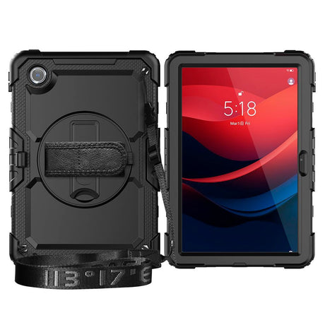 Lenovo Tab M11 Tech-Protect Solid360 Tough Case w. Protective Film, Hand Holder & Shoulder Strap - Black